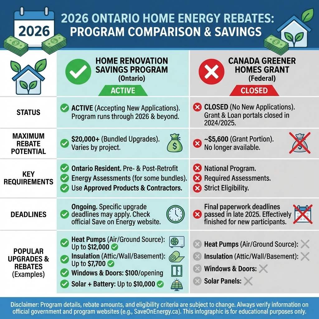 Comparison of Ontario insulation rebate programs 2026