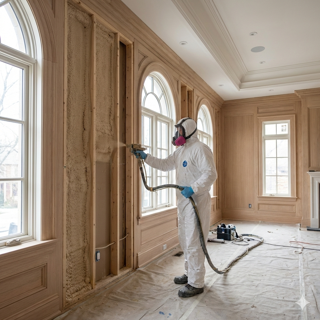 Spray foam insulation installation in a Forest Hill Toronto home by licensed insulation contractors