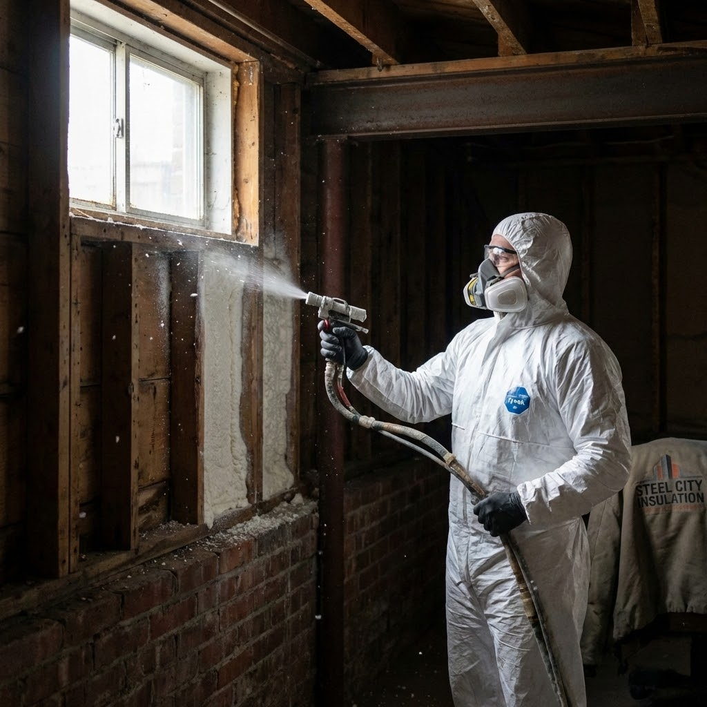 Spray foam insulation Hamilton Ontario contractor applying closed-cell foam in steel city residential renovation