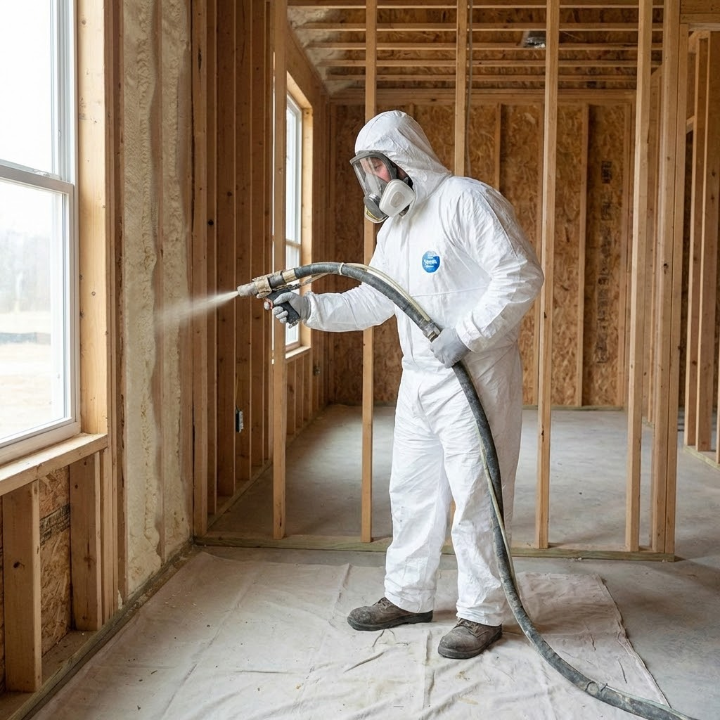 Spray foam insulation being installed in a North York Toronto home