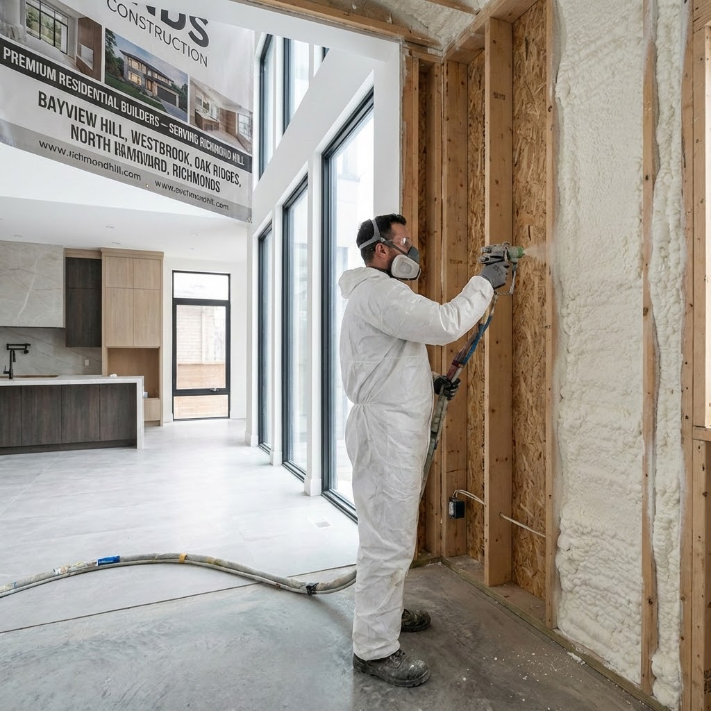 Spray foam insulation Richmond Hill Ontario contractor applying closed-cell foam in luxury home construction