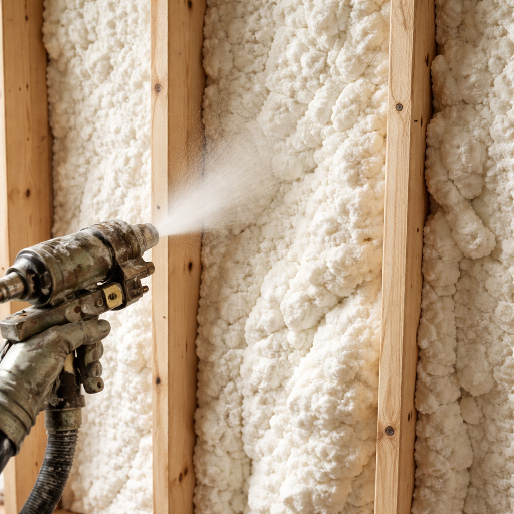 Spray foam insulation applied to wall studs - Spray Foam Kings, Toronto, Ontario