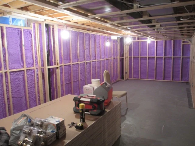 Spray Foam Kings finishing a basement in Markham Ontario