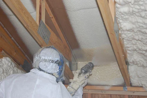 Spray foam insulation applied in a North York home attic