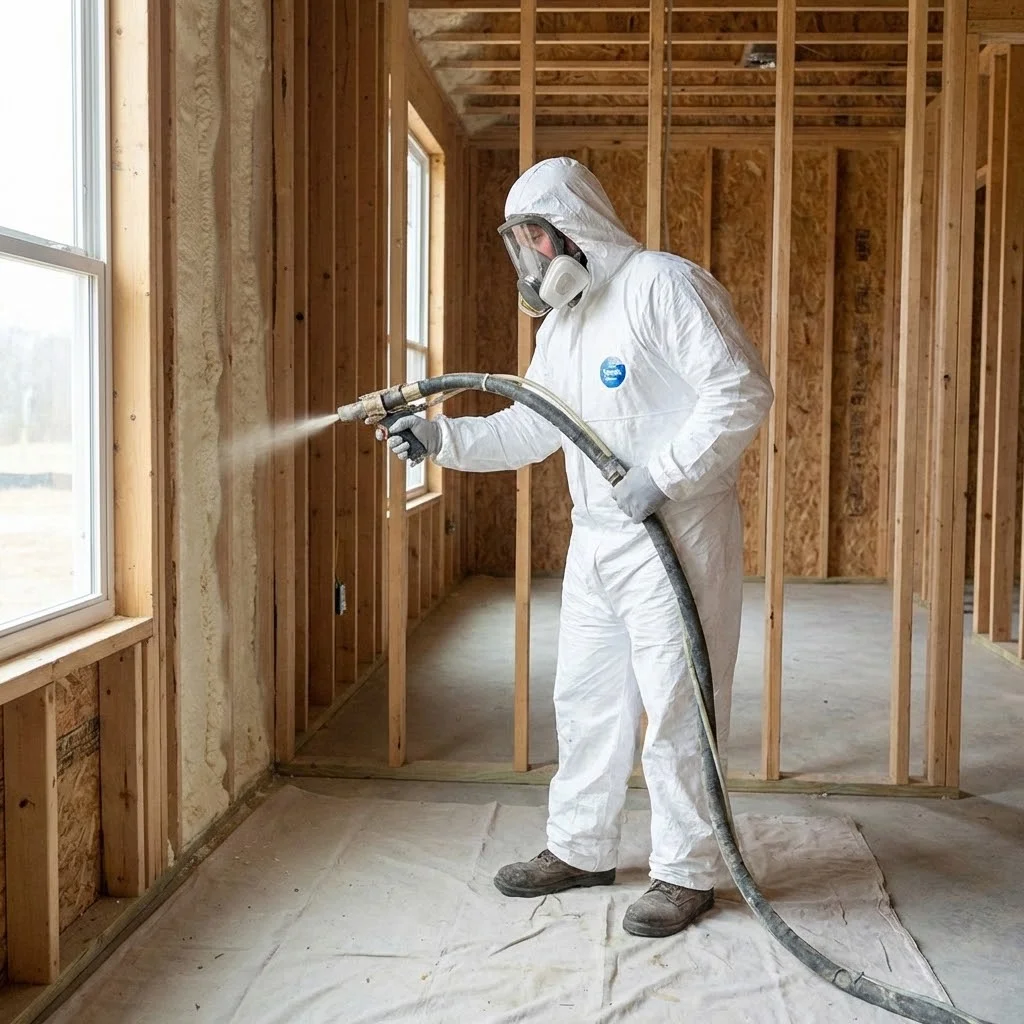 Spray foam insulation being installed in a North York Toronto home