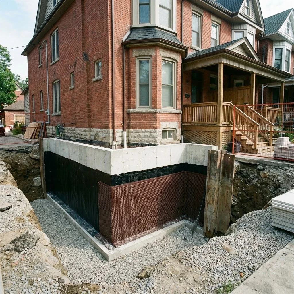 Exterior foundation waterproofing process in Toronto