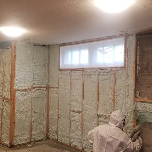 Spray foam insulation installed in basement foundation walls and rim joists in Toronto Ontario